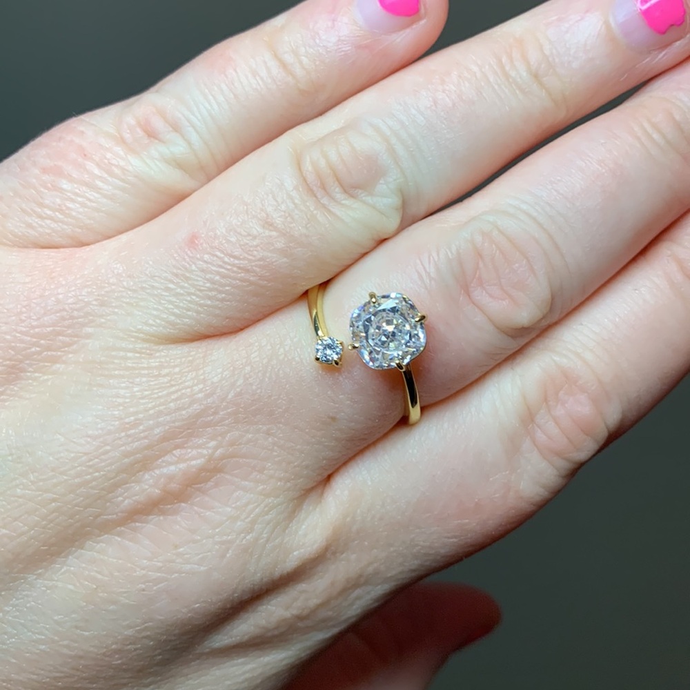 PAVOI Gold Plated Toi Et Moi 3CT Cushion Cut CZ Ring